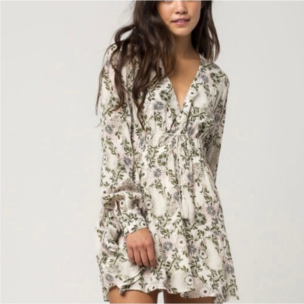 Free People White and Green Mini Dress
